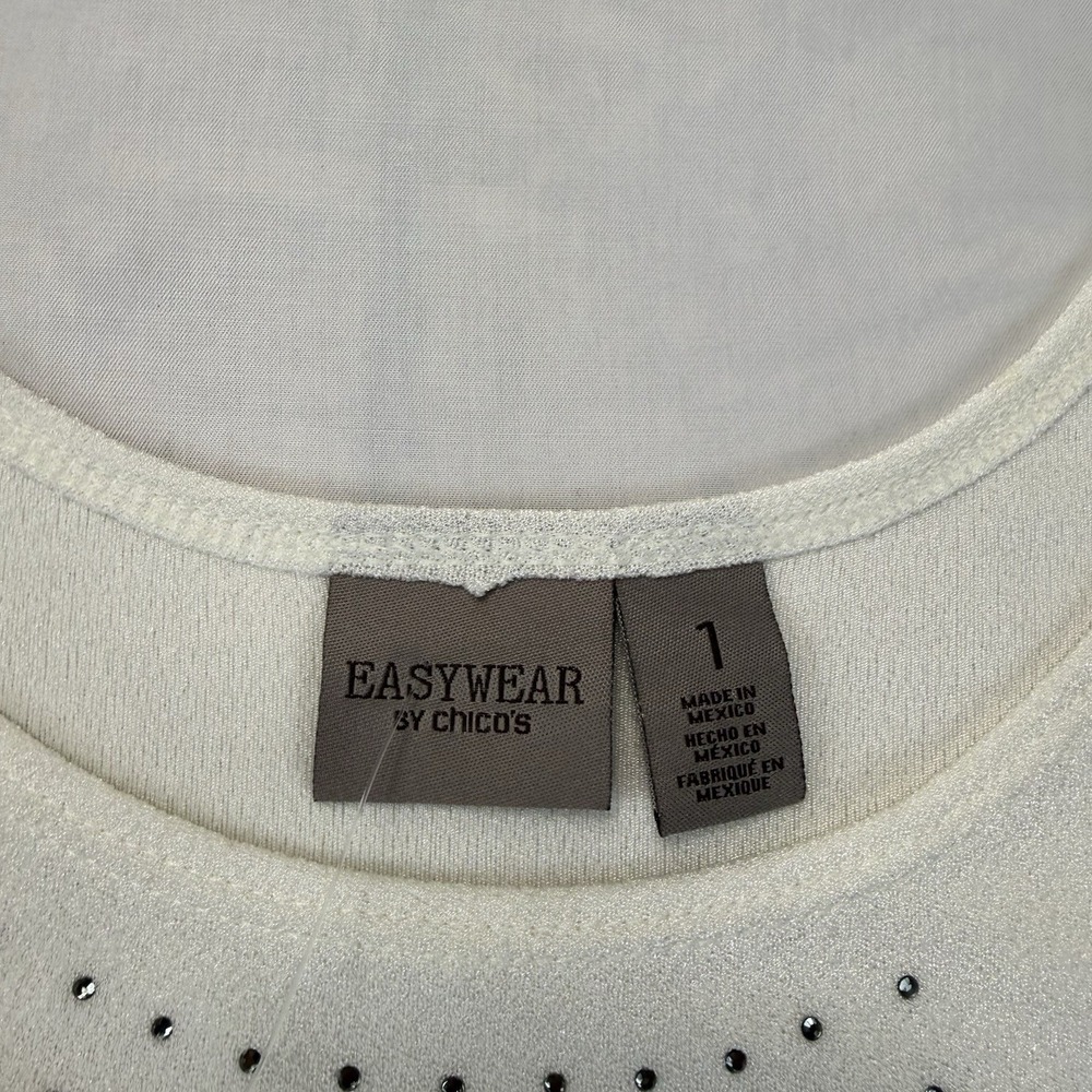 Easywear by Chico's Women's Size 1 Medium White Rhinestone Sleeveless Tank Top - Picture 2 of 6